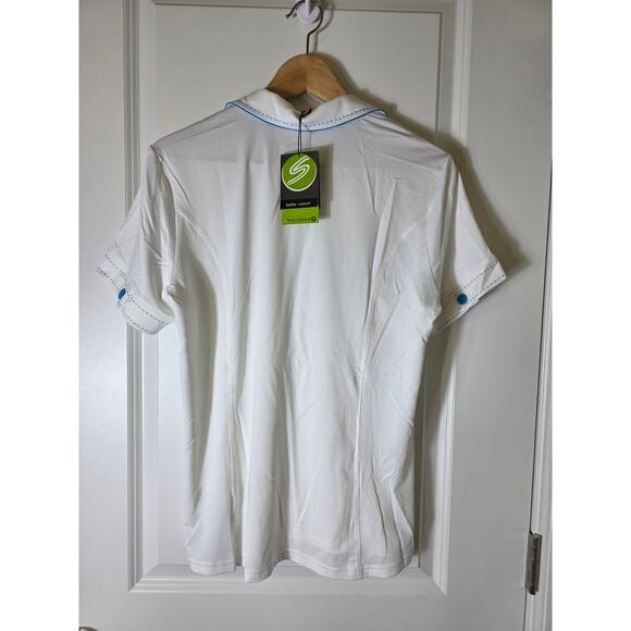 SWING CONTROL White Royal Blue Accents NEW Active Outdoor Golf Polo Top SZ L NWT - Picture 2 of 8